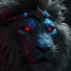 Canvas Print - the lion with red eyes and a crown