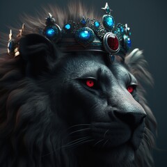 Canvas Print - the lion with red eyes and a crown