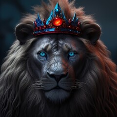 Poster - the lion with red eyes and a crown