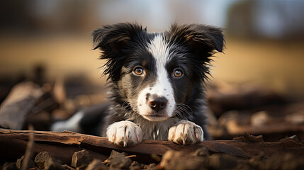 Wall Mural - Intelligent Border Collie Puppy Embraces Serenity in a Field - Generative AI