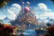 multicolor envisions fantastical beauty of floating island, showcasing its otherworldly landscapes, gravity-defying terrain, and sense of magic and enchantment that surrounds these mythical places