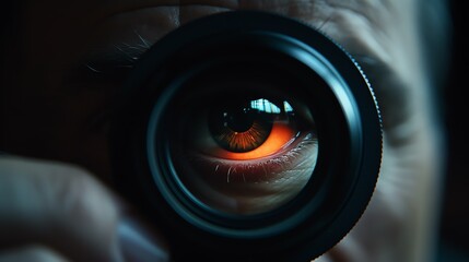 a close up of an eye with a lens