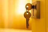 Fototapeta  - door lock and keys. open room