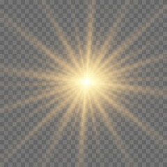 Wall Mural - yellow star. vector transparent sunlight special lens flash light effect