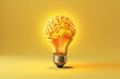 © Surachetsh - An abstract concept of a brain in a light bulb standing on display, isolated on a yellow background. New creative idea. Generative AI.