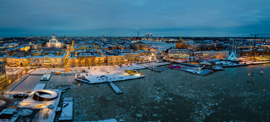 Sticker - Helsinki city view during evening or early morning in wintertime.