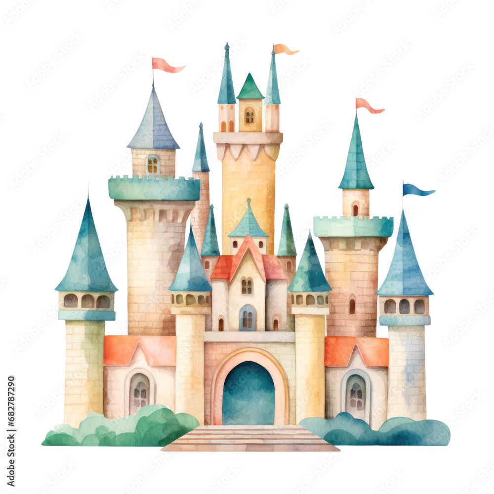 Watercolor Castle Clipart, Fairy Tale Princess Castle, Princess ...