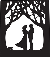 Wall Mural - A Couple standing under the couple tree silhouette vector illustration