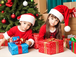 children with christmas presents