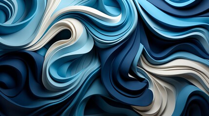 Wall Mural - A mesmerizing abstract painting that evokes a sense of fluidity and wildness through its intricate patterns of blue and white wavy lines