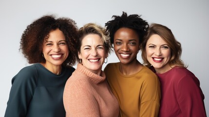 Wall Mural - Diverse woman posing to camera on white background, AI generated image