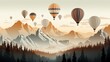 Colorful aerostats dance with the wind above majestic mountains, creating a breathtaking scene of freedom and adventure in the endless sky