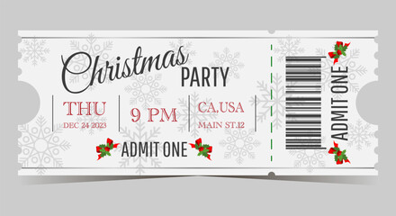 Wall Mural - Christmas party white ticket template for admit one