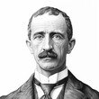 Black and white vintage engraving, headshot portrait of Orville Wright, the famous American inventor and aviation pioneer, white background, greyscale - Generative AI
