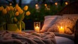 Tranquil Evening: Calm Candlelight in a Cozy Greenery with yellow tulips in modern room generated by AI tool 