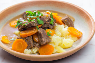 Wall Mural - beef stew with carrot and mashed potatoes