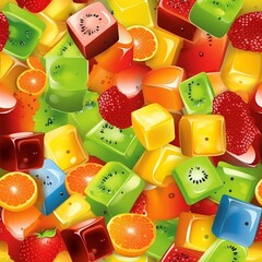 Fruitful Fusion: Seamless Colorful Fruit Cubes Pattern