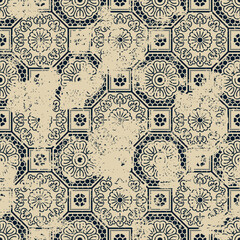 Wall Mural - chinese style floral geometric traditional tile wallpaper vector seamless pattern grunge effect in s