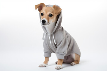 Sticker - a small dog wearing a hoodie sitting on a white surface