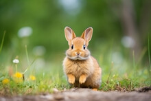 A Small Rabbit Sitting In The Grass Near A Tree