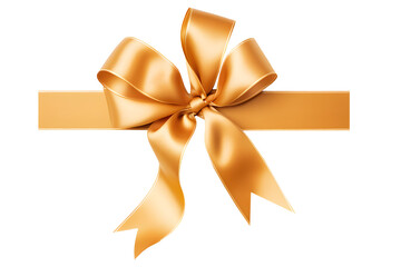 Wall Mural - Beautiful golden tied Christmas silk ribbon isolated on transparent or white background