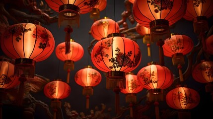 Wall Mural - Chinese red lantern in the night of Chinese New Year, ai generative