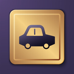 Canvas Print - Purple Toy car icon isolated on purple background. Gold square button. Vector