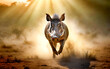 Wild Warthog gallops in the dusty steppe, AI generated