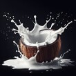 coconut and splash isolated on black