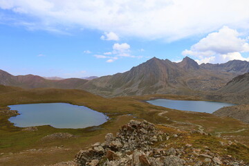 Wall Mural - Fourth stage of Ak-Suu Traverse trek from Boz-Uchuk lake to Aylanysh Pass, Karakol, Kyrgyzstan