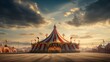 Huge circus tent ready for a traveling company of acrobats, clowns, and other entertainers which gives performances