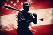 Baseball Player in Front of the Stars and Stripes Generative AI