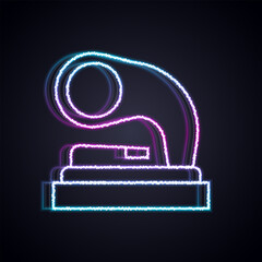 Wall Mural - Glowing neon line Old gramophone icon isolated on black background. Vector