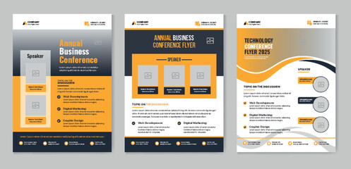 Corporate business conference a4 flyer template bundle or online webinar and technology conference social media banner layout, live webinar event invitation banner design template, meeting