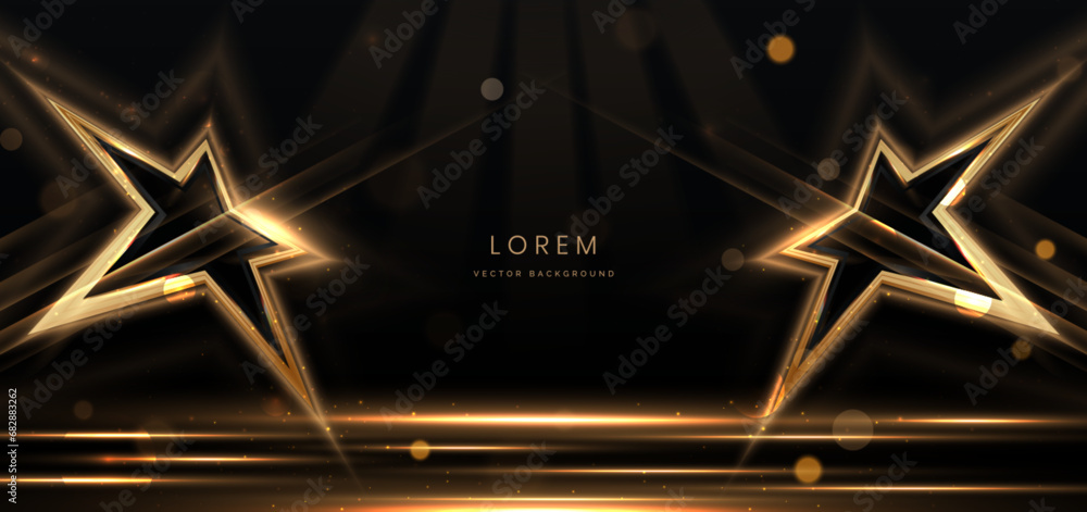 Star gold light on black background with lighting effect and sparkle ...