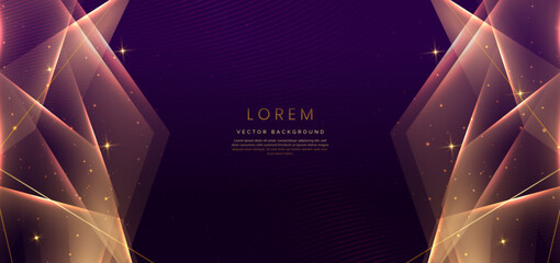 Wall Mural - abstract luxury golden triangles lighting effect glowing on dark purple background and sparkle.