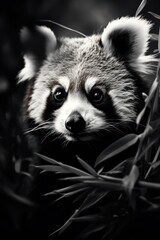 Wall Mural - Black and white photography of a red panda, generated with AI