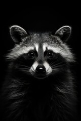 Wall Mural - Black and white photography of a raccoon, generated with AI