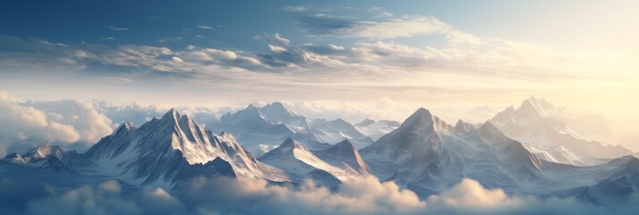 Great high mountains are covered with snow