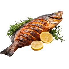 Wall Mural - grilled fish delicious PNG isolated on white transparent background