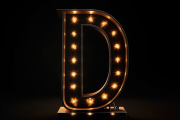 Wall Mural - letter d, marquee lights style, on black background