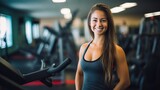 Fototapeta  - Close up image of attractive fit woman in gym