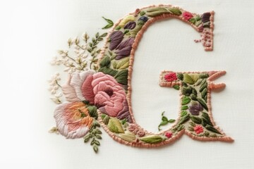 letter g, from embroidered, on white background