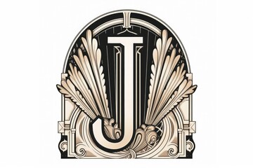 Wall Mural - letter j, art deco style, on white background