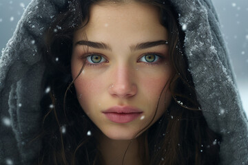 Poster - Charming young woman enjoying wonderful winter weather outdoors Generative AI