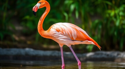 Wall Mural - American flamingo (Phoenicopterus ruber) or Caribbean flamingo. Big bird is relaxing. generative ai