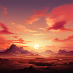 Wall Mural -  A sunset over a desert with a gradient of orange 
