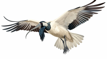 Wall Mural - An African sacred Ibis (Threskiornis aethiopicus) in flight w