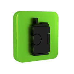 Wall Mural - Black Soda can icon isolated on transparent background. Green square button.