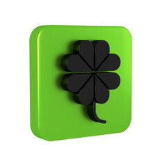 Black Casino slot machine with clover symbol icon isolated on transparent background. Gambling games. Green square button.